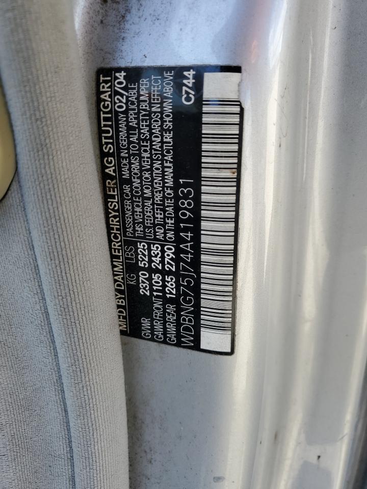 2004 Mercedes-Benz S 500 VIN: WDBNG75J74A419831 Lot: 56984295