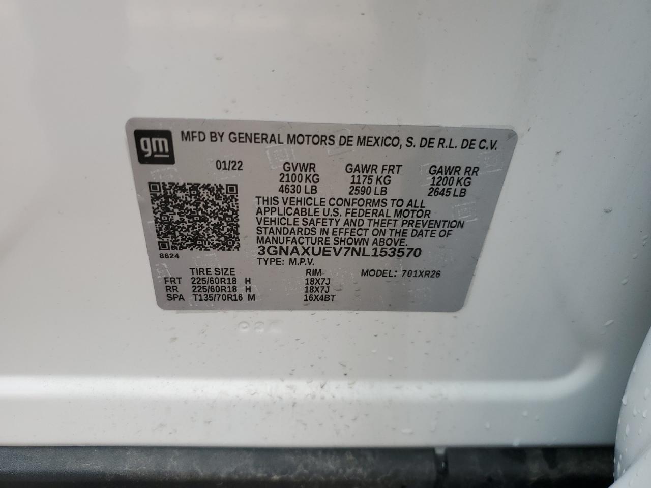 3GNAXUEV7NL153570 CHEVROLET EQUINOX 2022