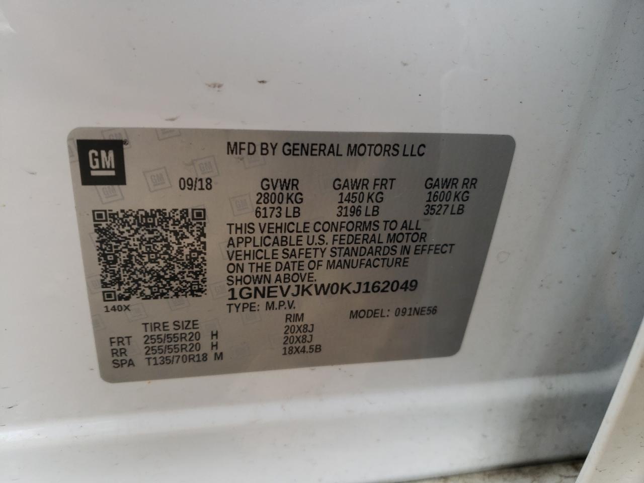 1GNEVJKW0KJ162049 CHEVROLET TRAVERSE 2019