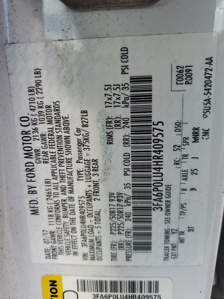 2017 Ford Fusion Se Hybrid VIN: 3FA6P0LU4HR409575 Lot: 55445325