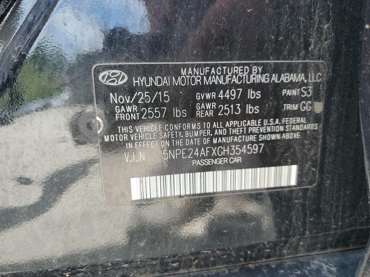 2016 Hyundai Sonata Se VIN: 5NPE24AFXGH354597 Lot: 56630145