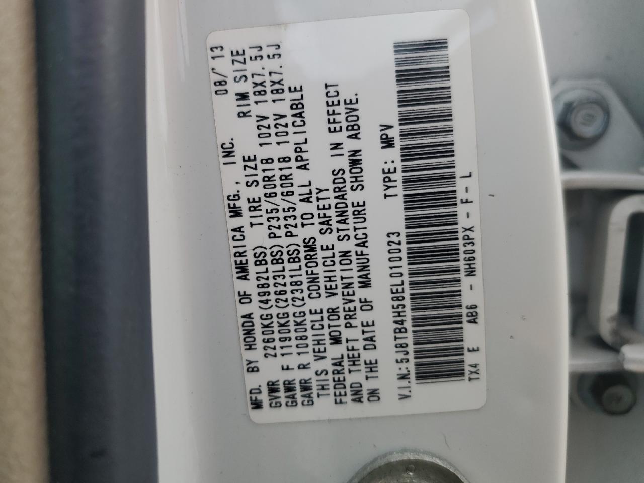 2014 Acura Rdx Technology VIN: 5J8TB4H58EL010023 Lot: 56879175