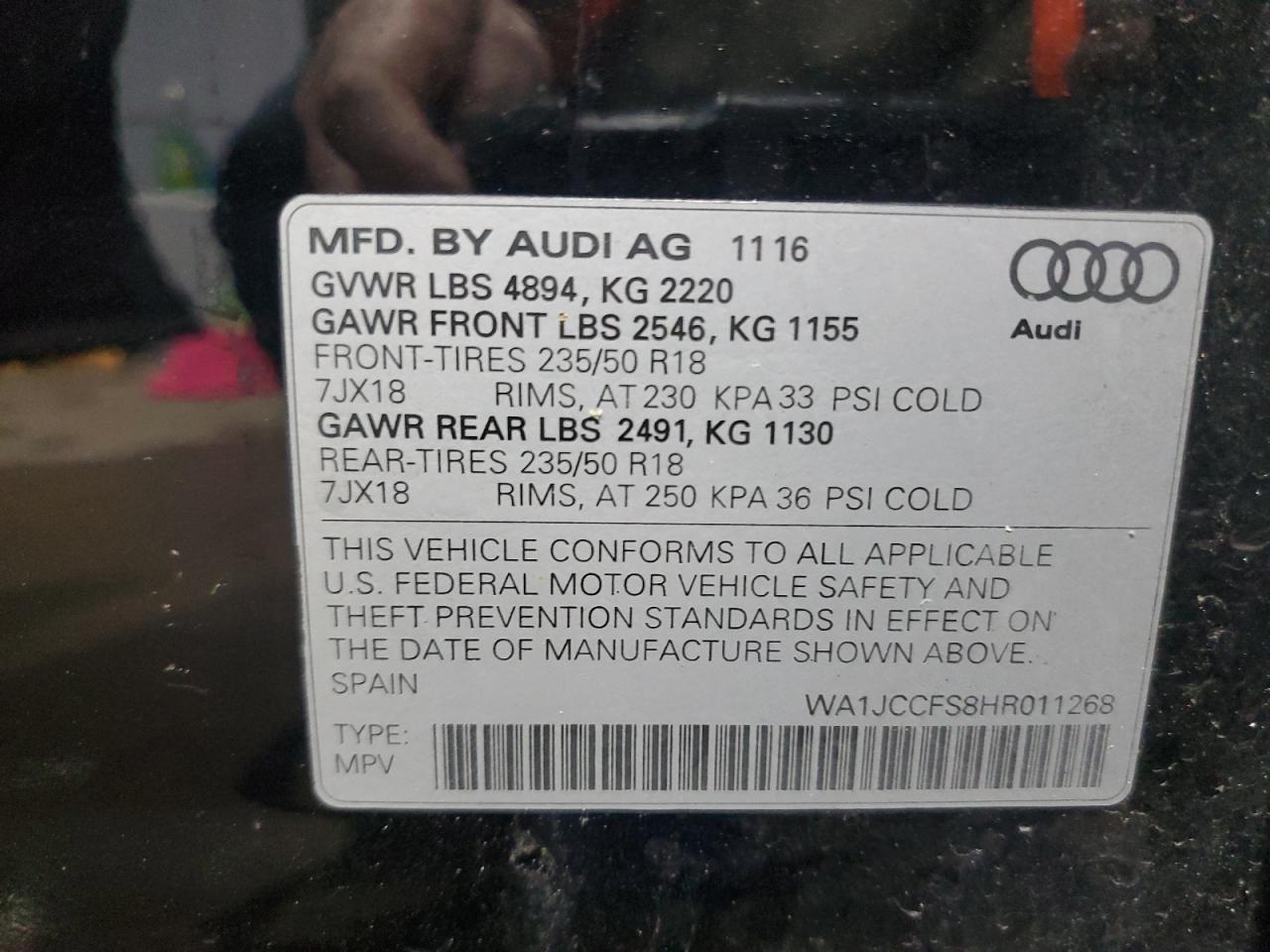 2017 Audi Q3 Premium Plus VIN: WA1JCCFS8HR011268 Lot: 58823525