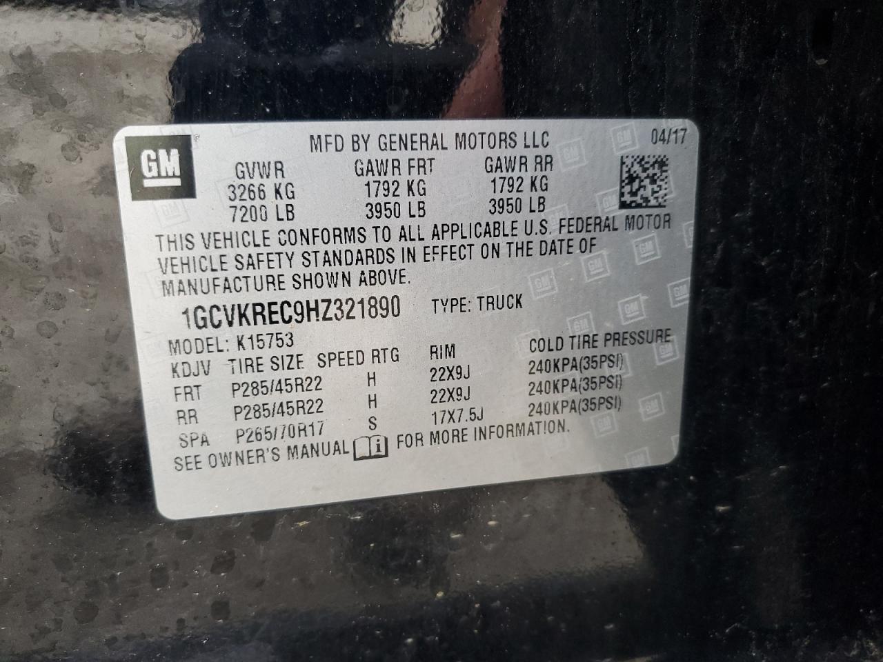 1GCVKREC9HZ321890 CHEVROLET ALL Models 2017