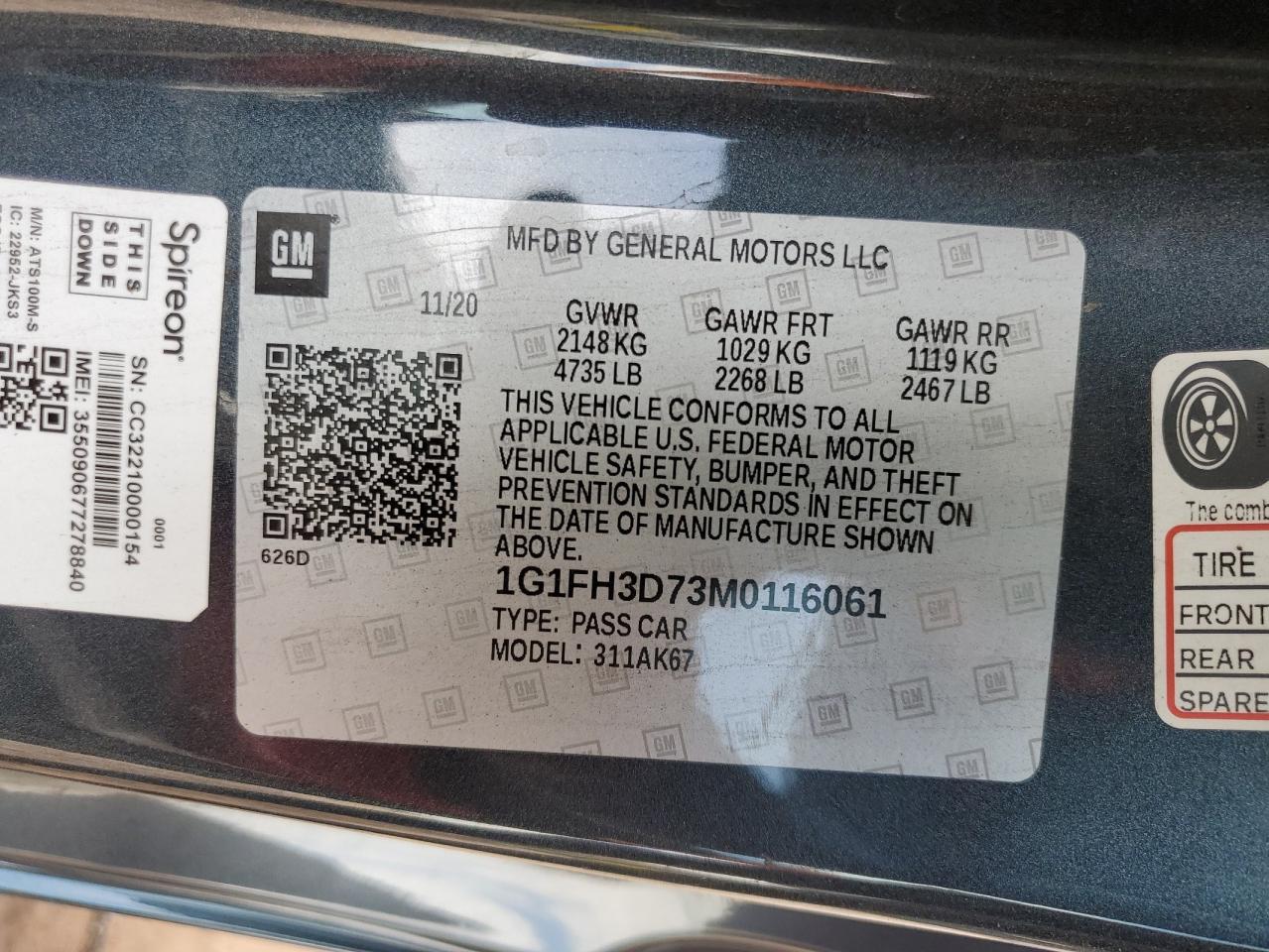 2021 Chevrolet Camaro Ss VIN: 1G1FH3D73M0116061 Lot: 56721285