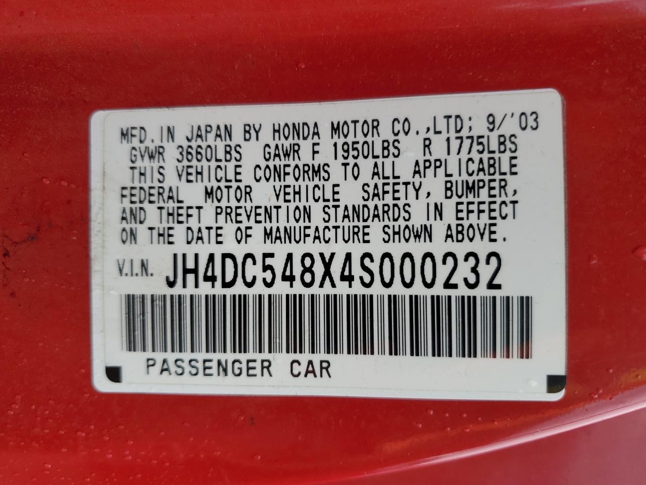 2004 Acura Rsx VIN: JH4DC548X4S000232 Lot: 54561245