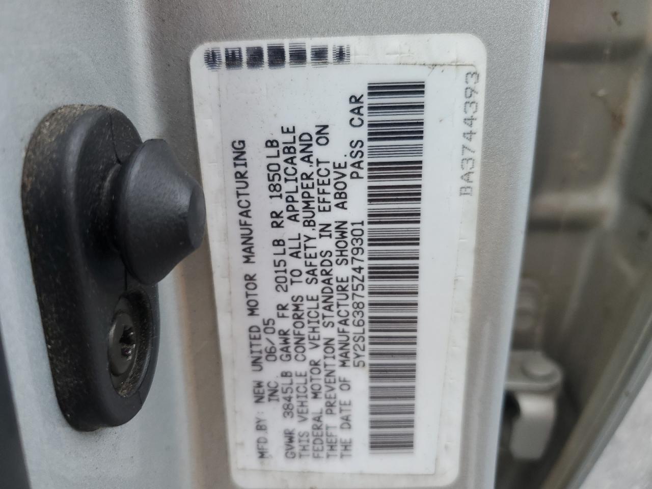 2005 Pontiac Vibe VIN: 5Y2SL63875Z479301 Lot: 55972735