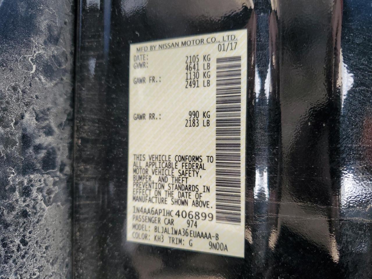 1N4AA6AP1HC406899 NISSAN MAXIMA 2017