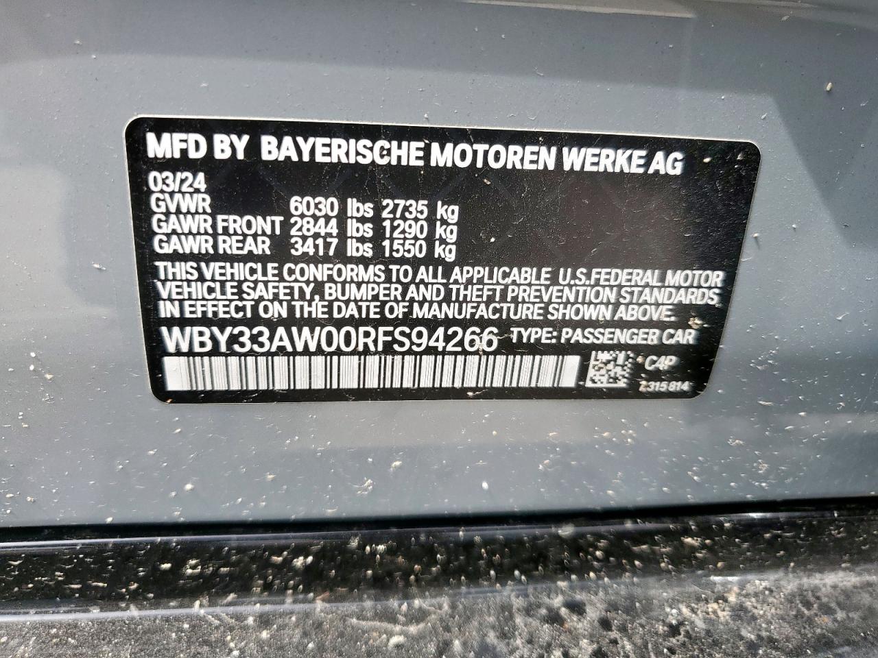2024 BMW I4 M50 VIN: WBY33AW00RFS94266 Lot: 58338515