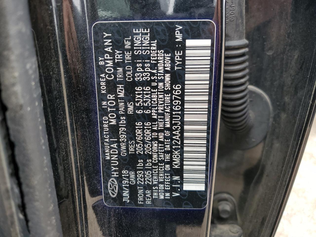 2018 Hyundai Kona Se VIN: KM8K12AA3JU169766 Lot: 94561765