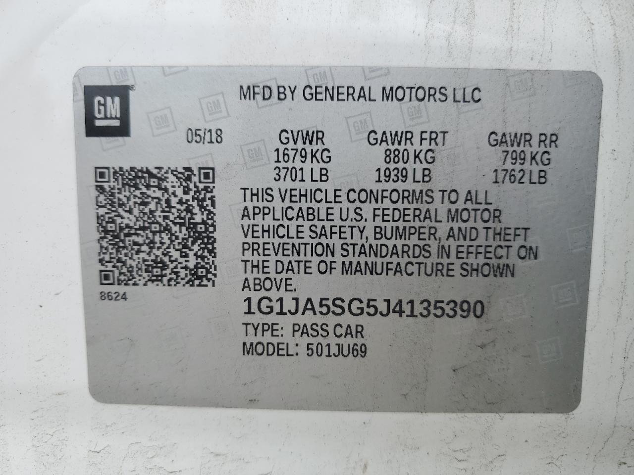 2018 Chevrolet Sonic Ls VIN: 1G1JA5SG5J4135390 Lot: 56453645