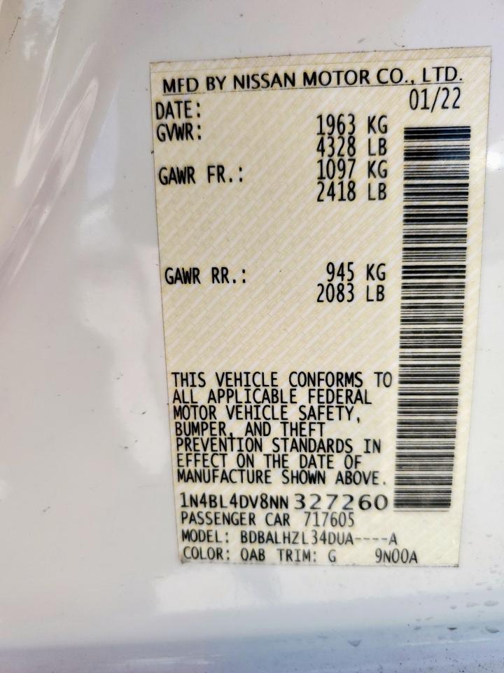 1N4BL4DV8NN327260 NISSAN ALTIMA 2022