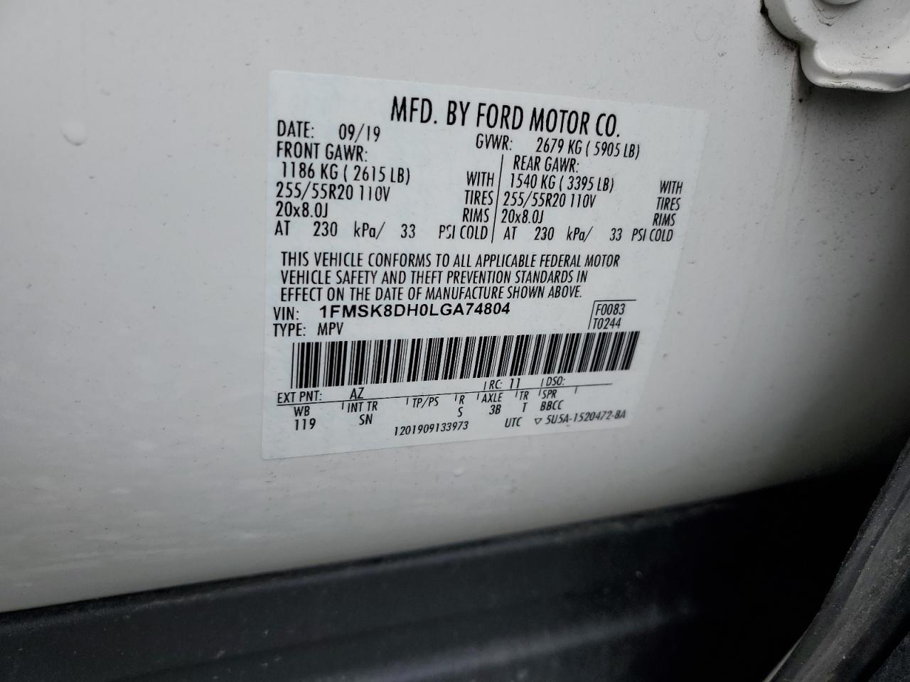 1FMSK8DH0LGA74804 FORD EXPLORER 2020