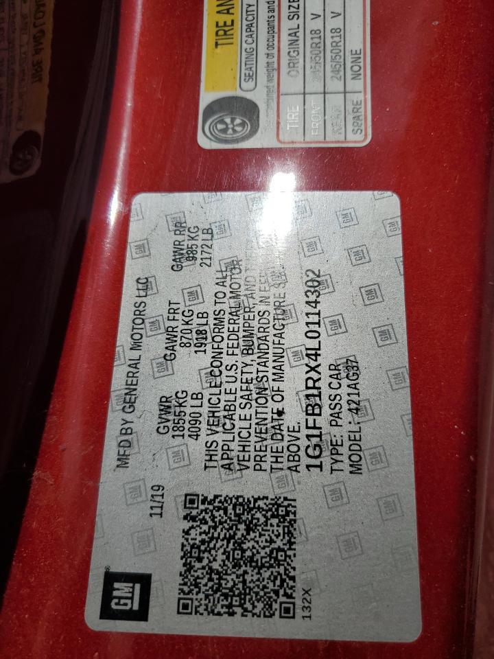1G1FB1RX4L0114302 CHEVROLET CAMARO 2020