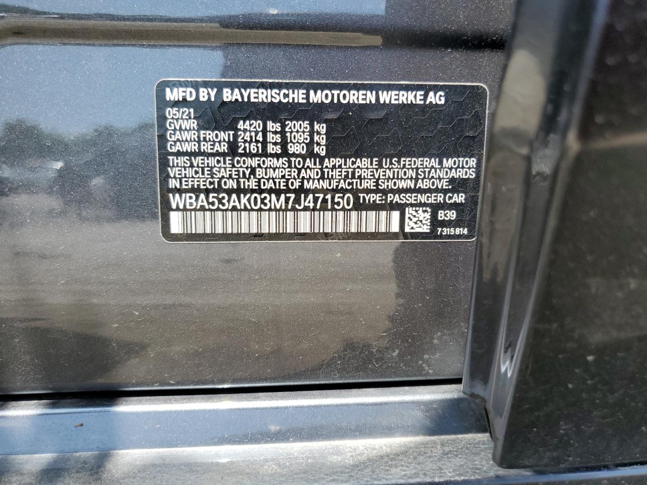 2021 BMW 228I VIN: WBA53AK03M7J47150 Lot: 58996515