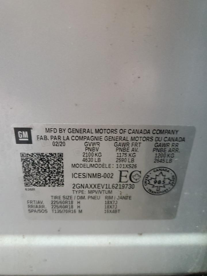 2GNAXXEV1L6219730 CHEVROLET EQUINOX 2020