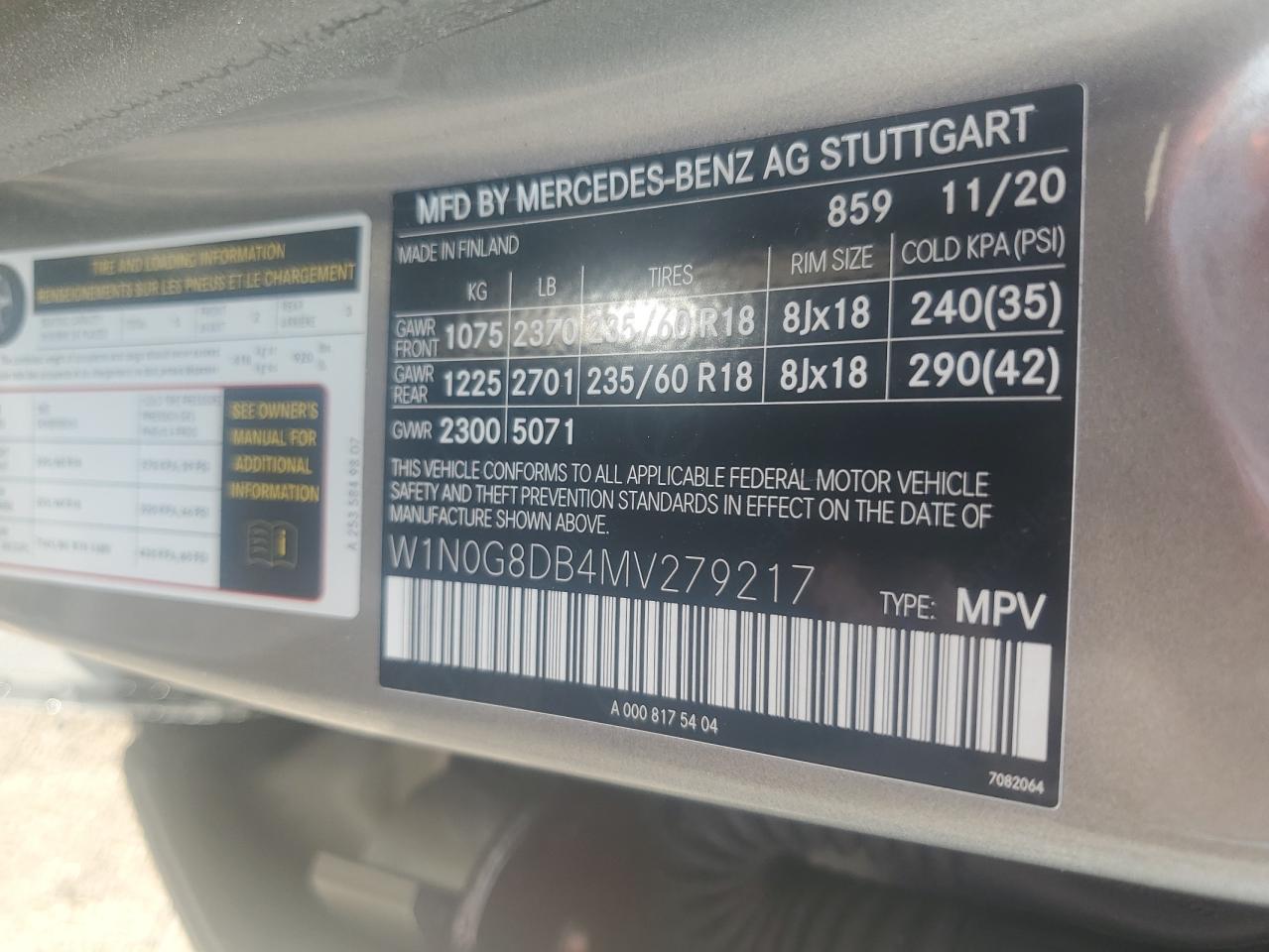 2021 Mercedes-Benz Glc 300 VIN: W1N0G8DB4MV279217 Lot: 56144895