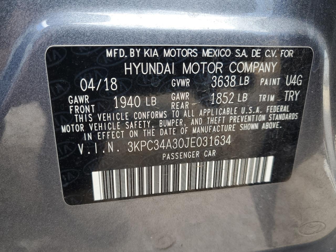 2018 Hyundai Accent Limited VIN: 3KPC34A30JE031634 Lot: 57531905