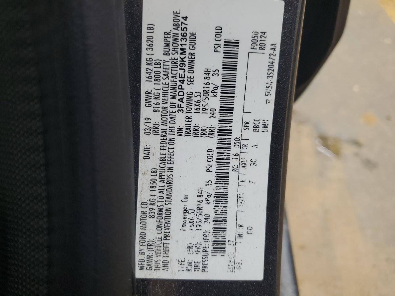 3FADP4EJ9KM136574 FORD FIESTA 2019