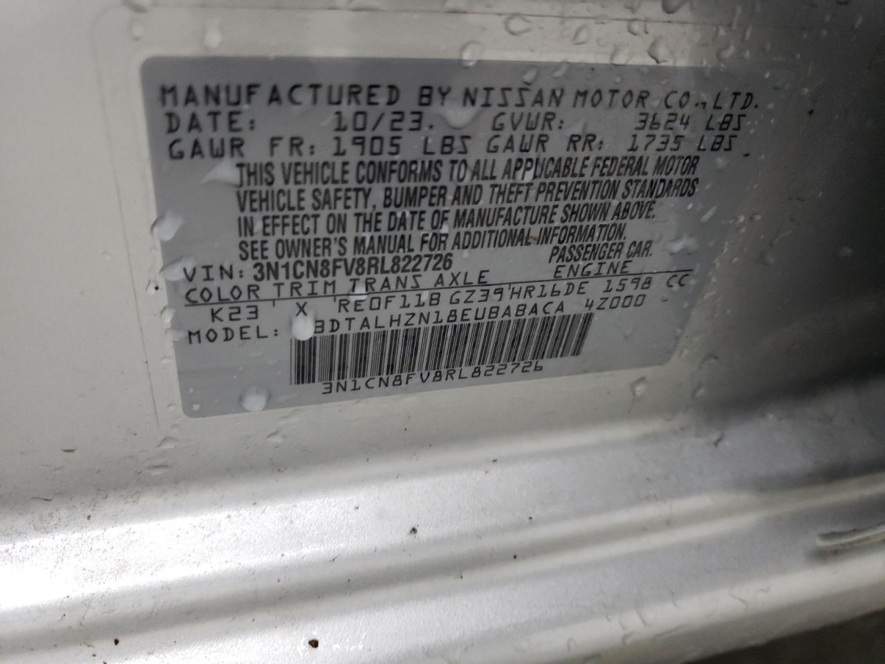 3N1CN8FV8RL822726 NISSAN VERSA 2024