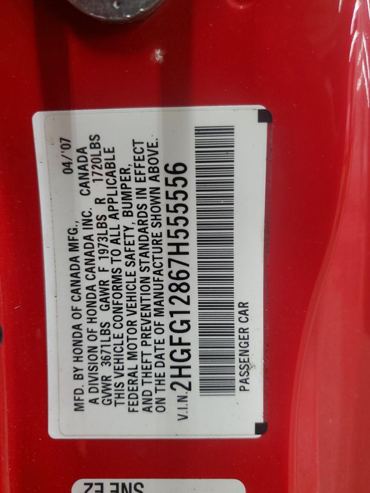 2007 Honda Civic Ex VIN: 2HGFG12867H555556 Lot: 56881075