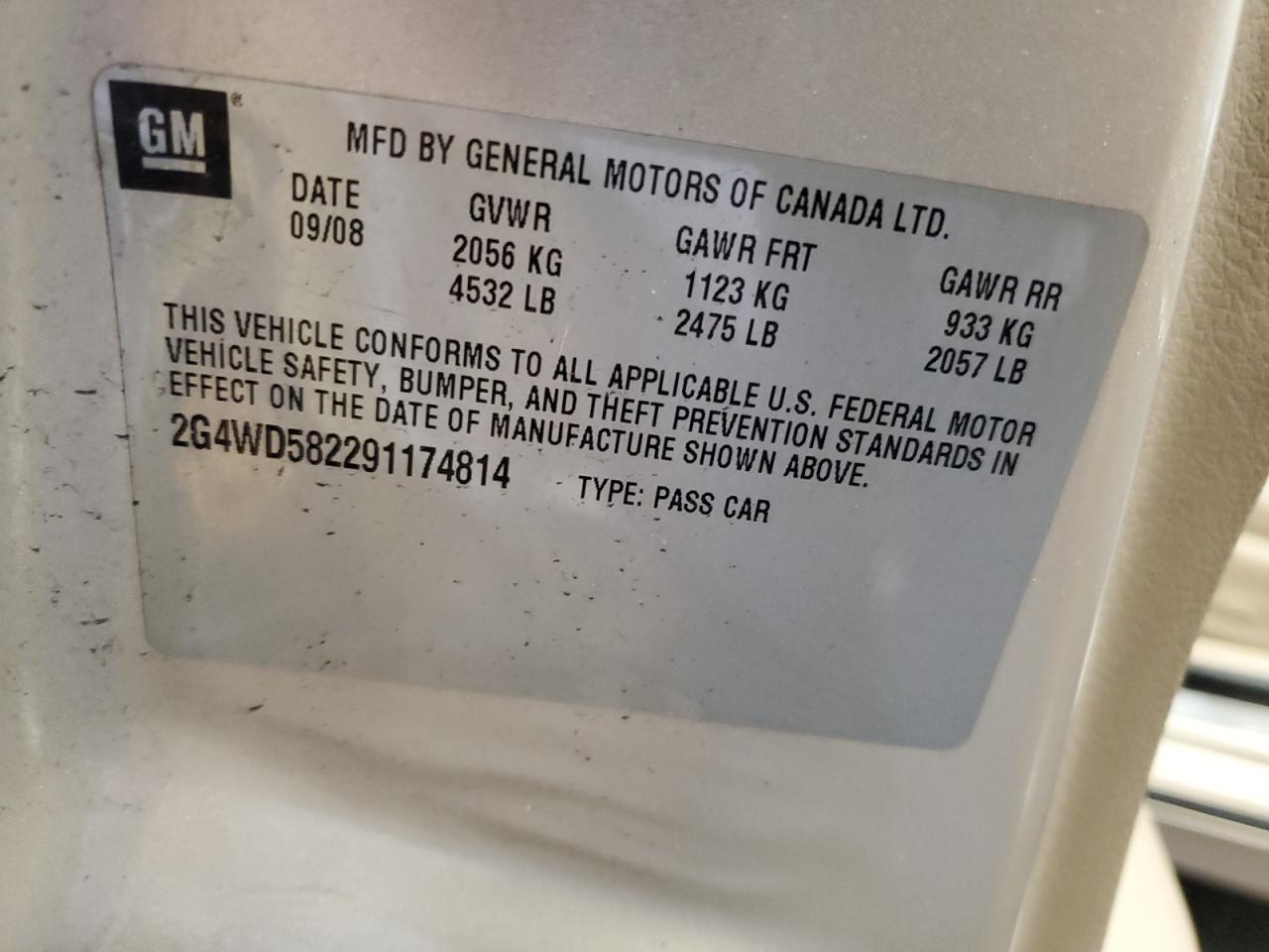 2009 Buick Lacrosse Cxl VIN: 2G4WD582291174814 Lot: 56883415