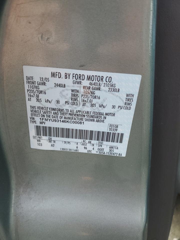 2006 Ford Escape Xlt VIN: 1FMYU93146KC00081 Lot: 56724835