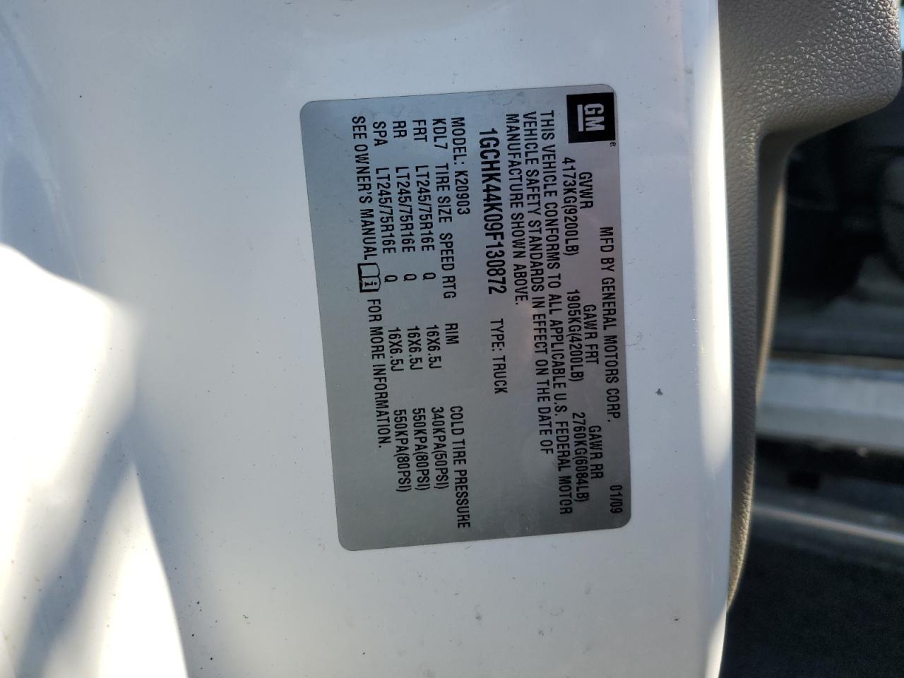 2009 Chevrolet Silverado K2500 Heavy Duty VIN: 1GCHK44K09F130872 Lot: 58850265