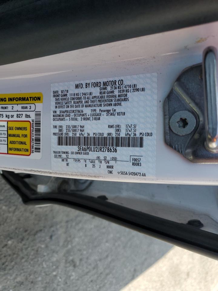 2018 Ford Fusion Se Hybrid VIN: 3FA6P0LU2JR278636 Lot: 54042555