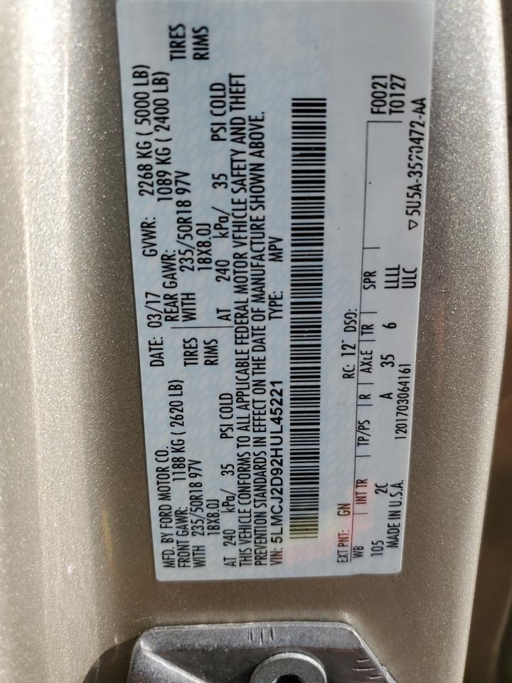 2017 Lincoln Mkc Select VIN: 5LMCJ2D92HUL45221 Lot: 57162805