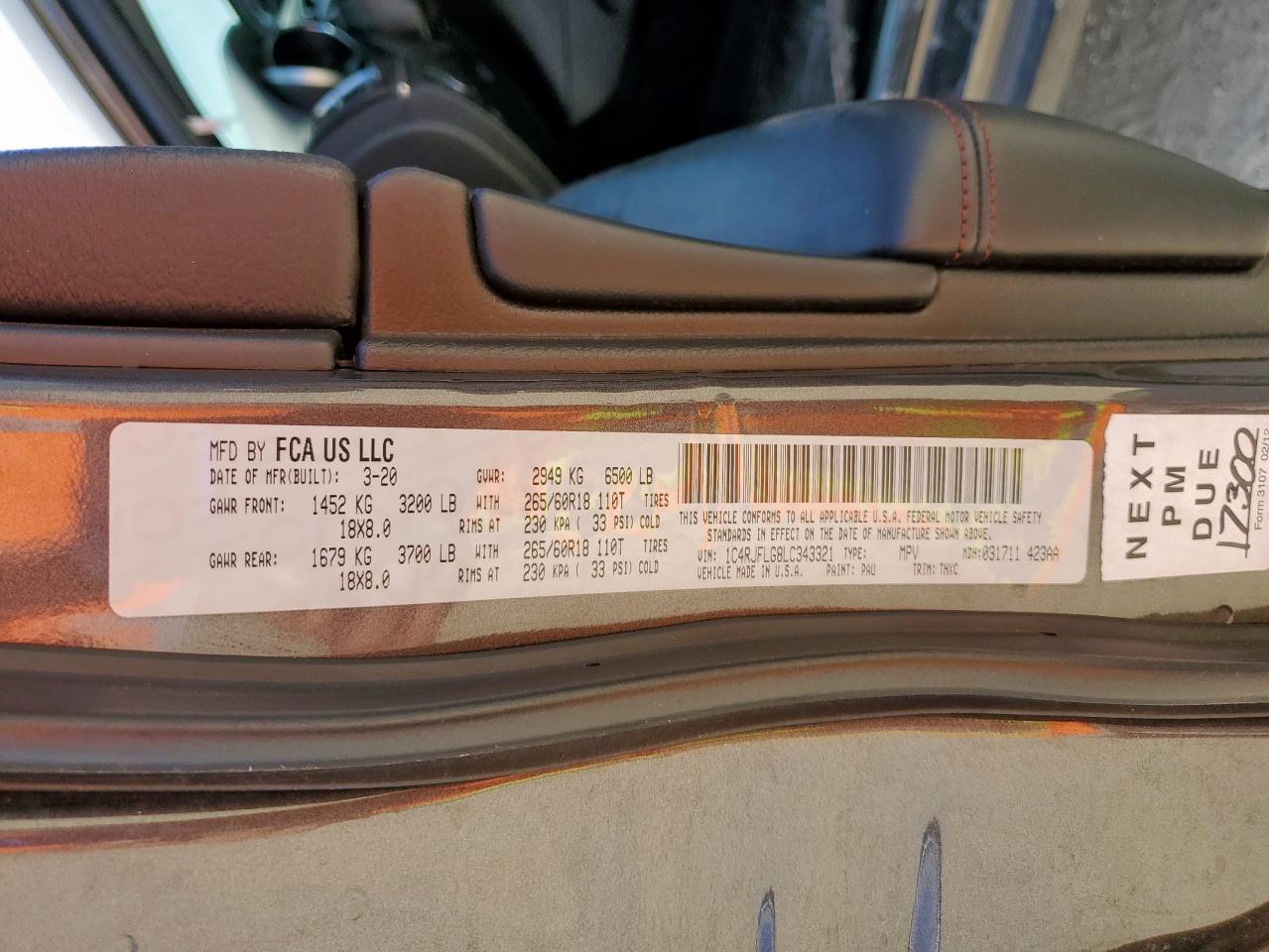 2020 Jeep Grand Cherokee Trailhawk VIN: 1C4RJFLG8LC343321 Lot: 56659575