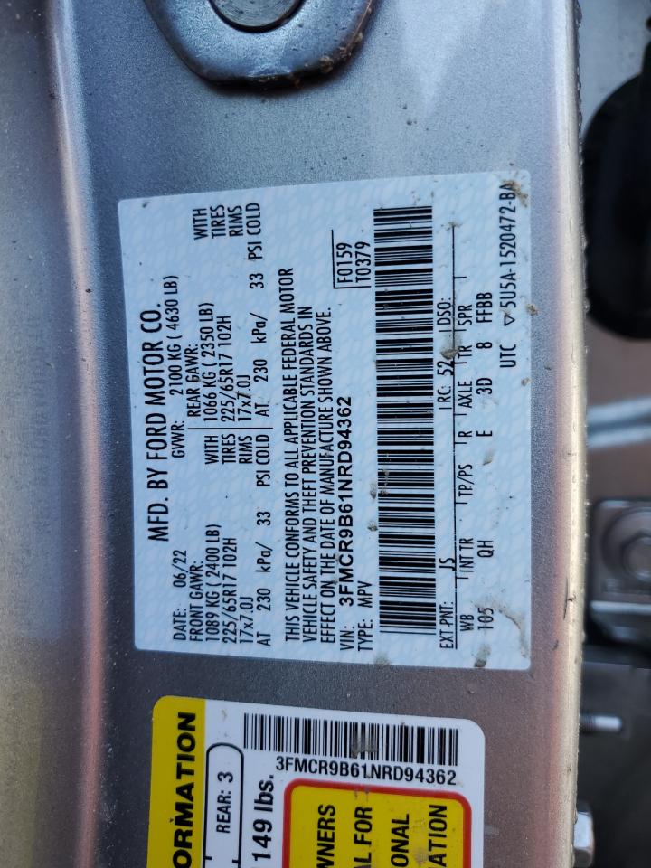 2022 Ford Bronco Sport Big Bend VIN: 3FMCR9B61NRD94362 Lot: 56173325