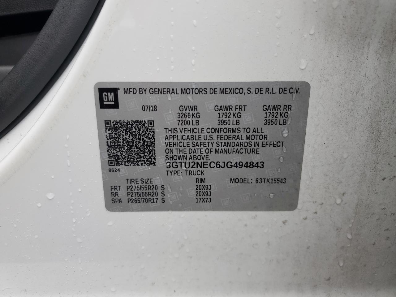 2018 GMC Sierra K1500 Slt VIN: 3GTU2NEC6JG494843 Lot: 56839495