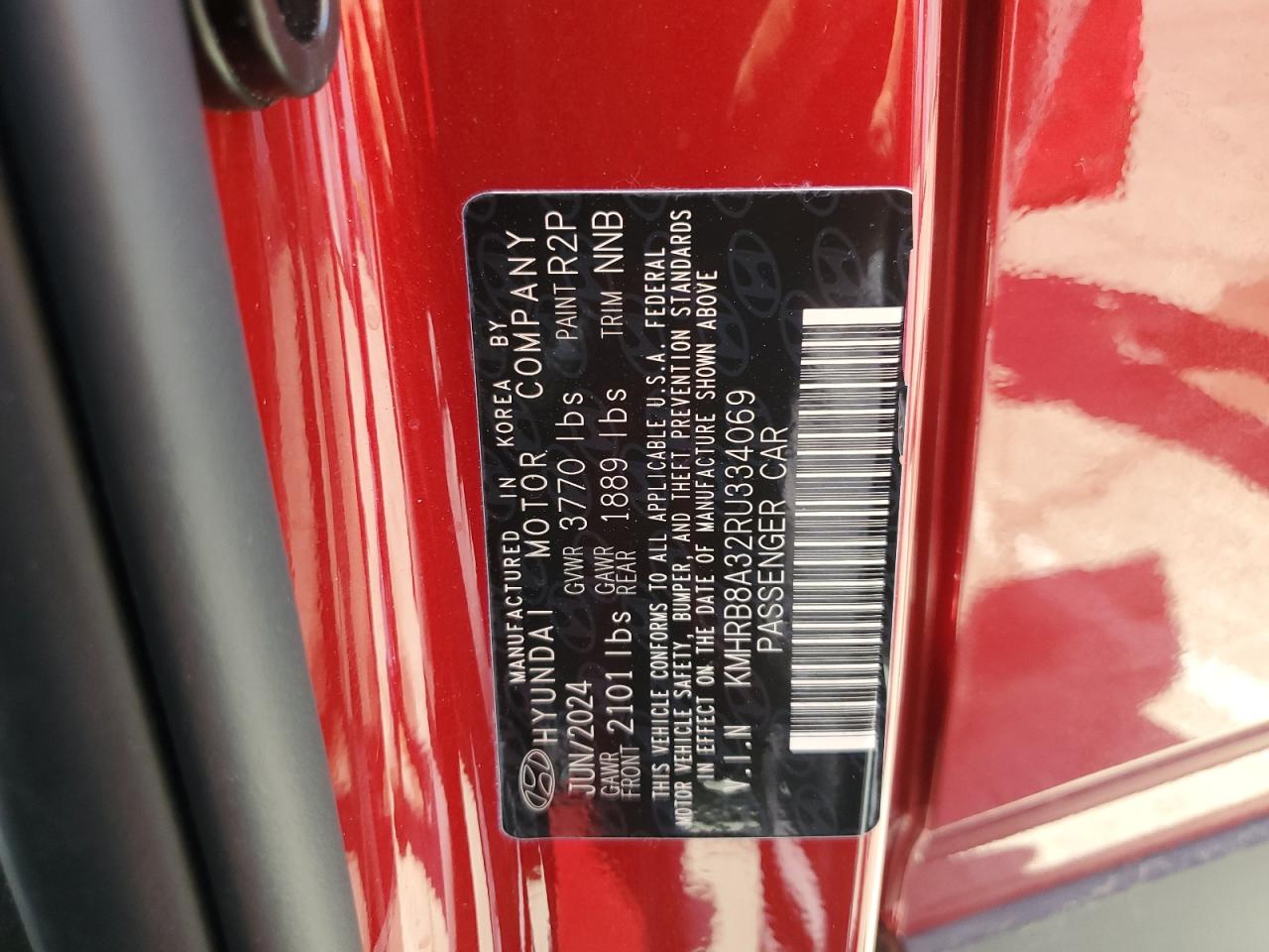 2024 Hyundai Venue Se VIN: KMHRB8A32RU334069 Lot: 57812375