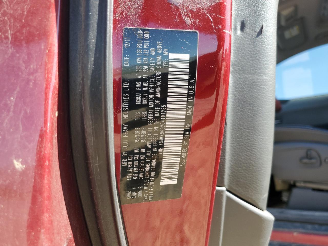 2012 Subaru Tribeca Limited VIN: 4S4WX9GD2C4401285 Lot: 56633395
