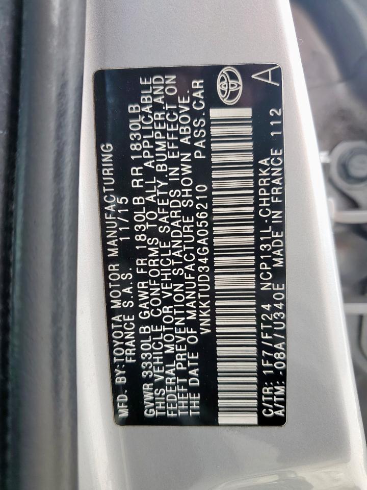VNKKTUD34GA056210 TOYOTA YARIS 2016