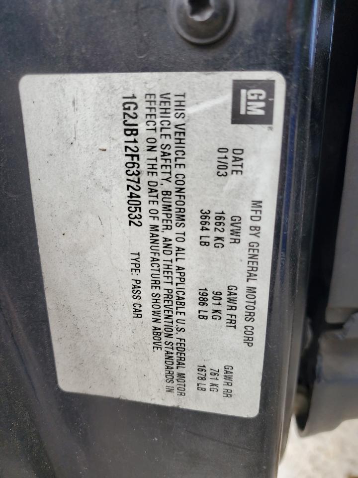 2003 Pontiac Sunfire VIN: 1G2JB12F637240532 Lot: 56368465