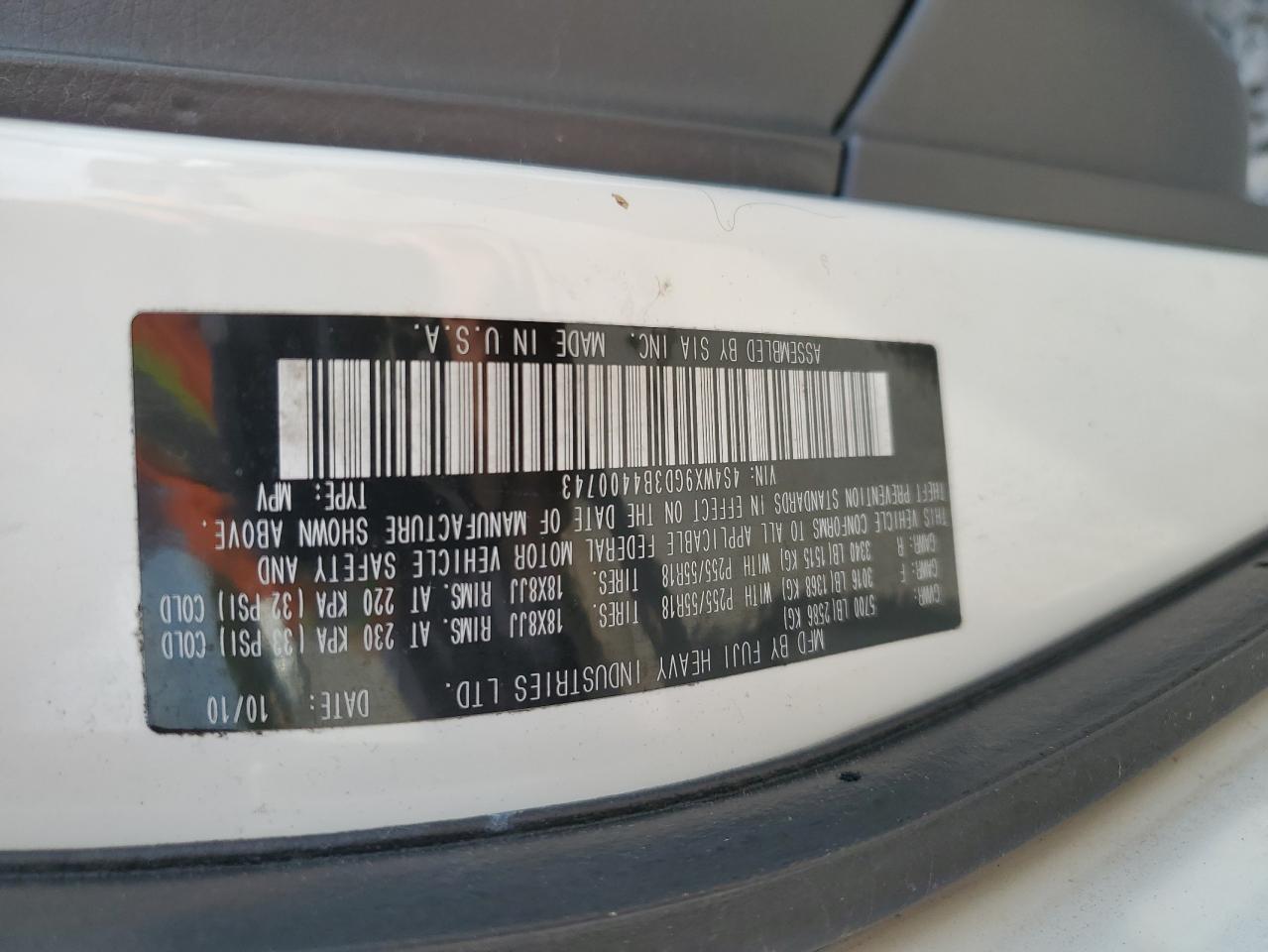2011 Subaru Tribeca Limited VIN: 4S4WX9GD3B4400743 Lot: 56343935