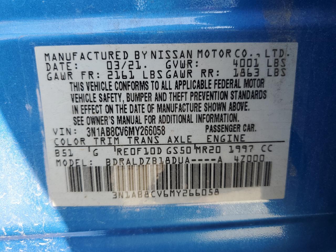 2021 Nissan Sentra Sv VIN: 3N1AB8CV6MY266058 Lot: 59060225