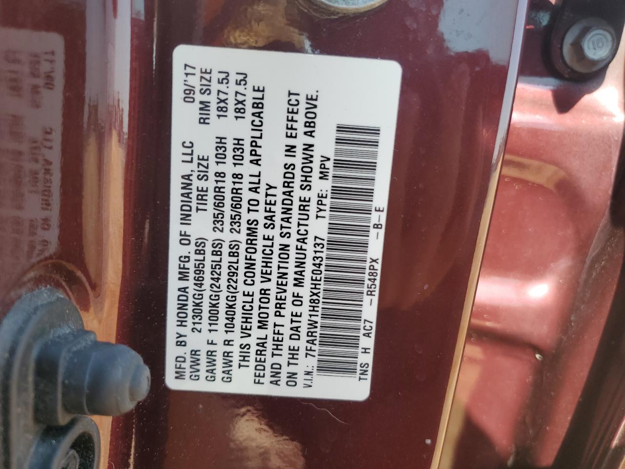 7FARW1H8XHE043137 HONDA CRV 2017