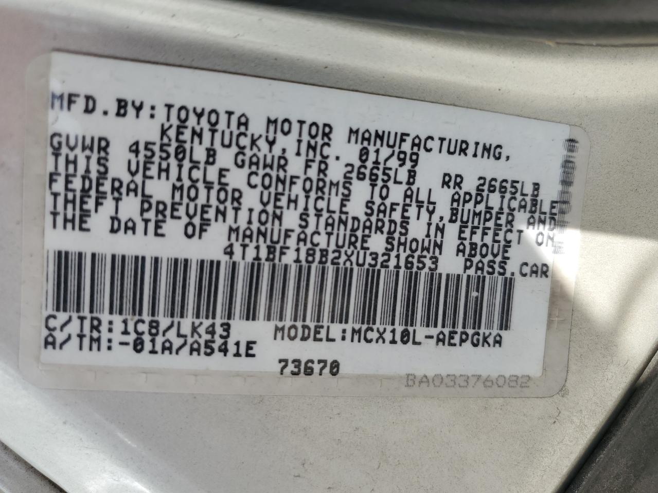 1999 Toyota Avalon Xl VIN: 4T1BF18B2XU321653 Lot: 56152465