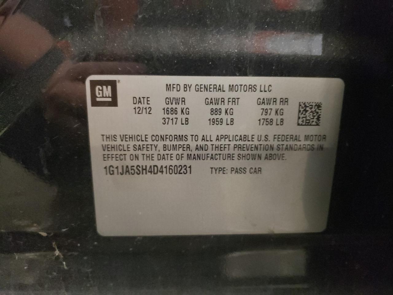 2013 Chevrolet Sonic Ls VIN: 1G1JA5SH4D4160231 Lot: 56076225