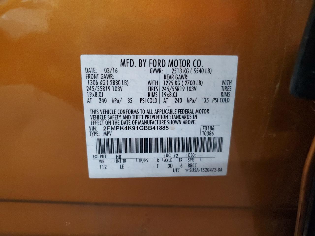 2FMPK4K91GBB41885 FORD EDGE 2016