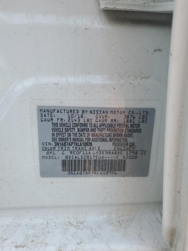 3N1AB7AP7KL610926 NISSAN SENTRA 2019