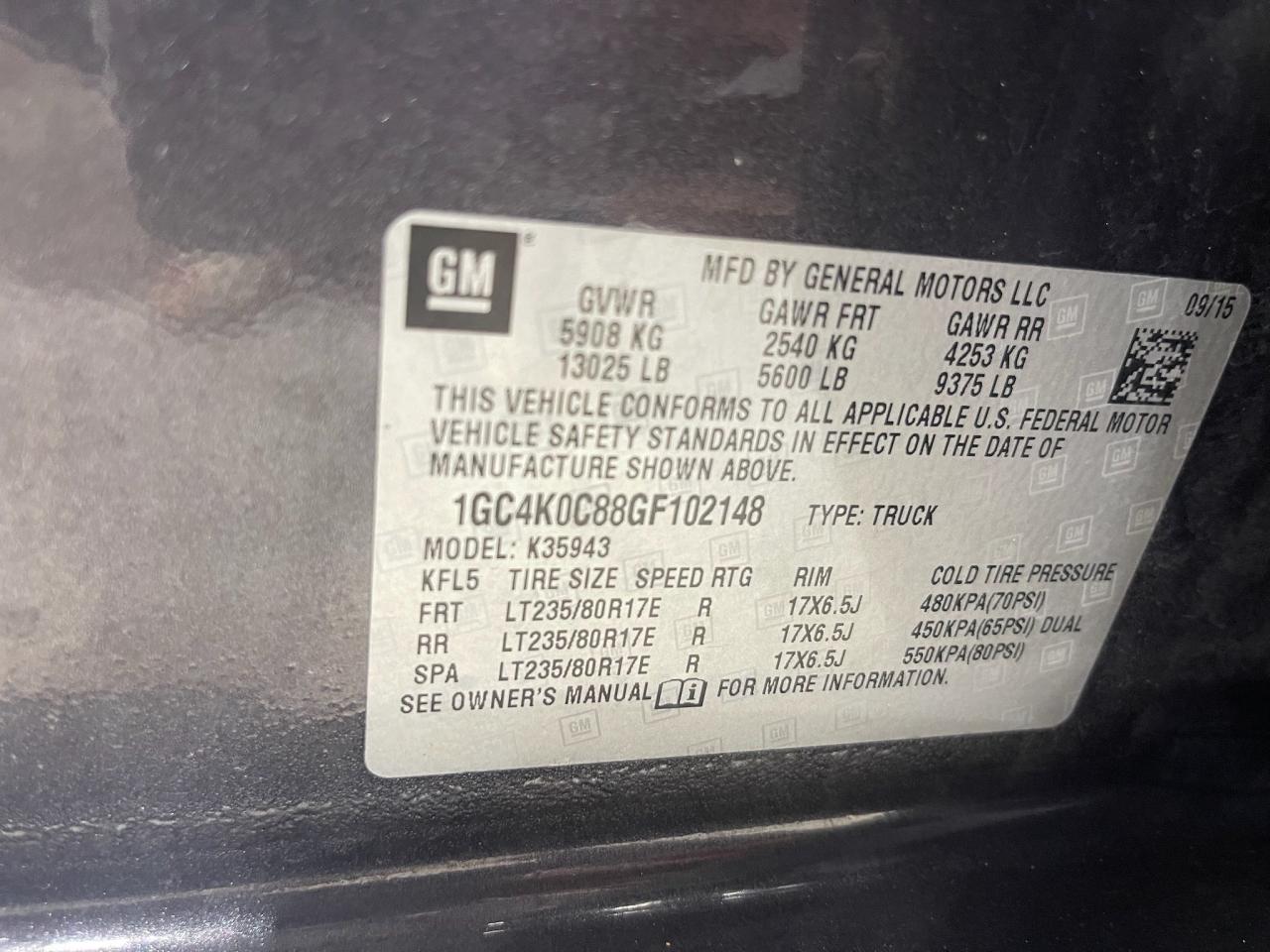 1GC4K0C88GF102148 CHEVROLET ALL Models 2016