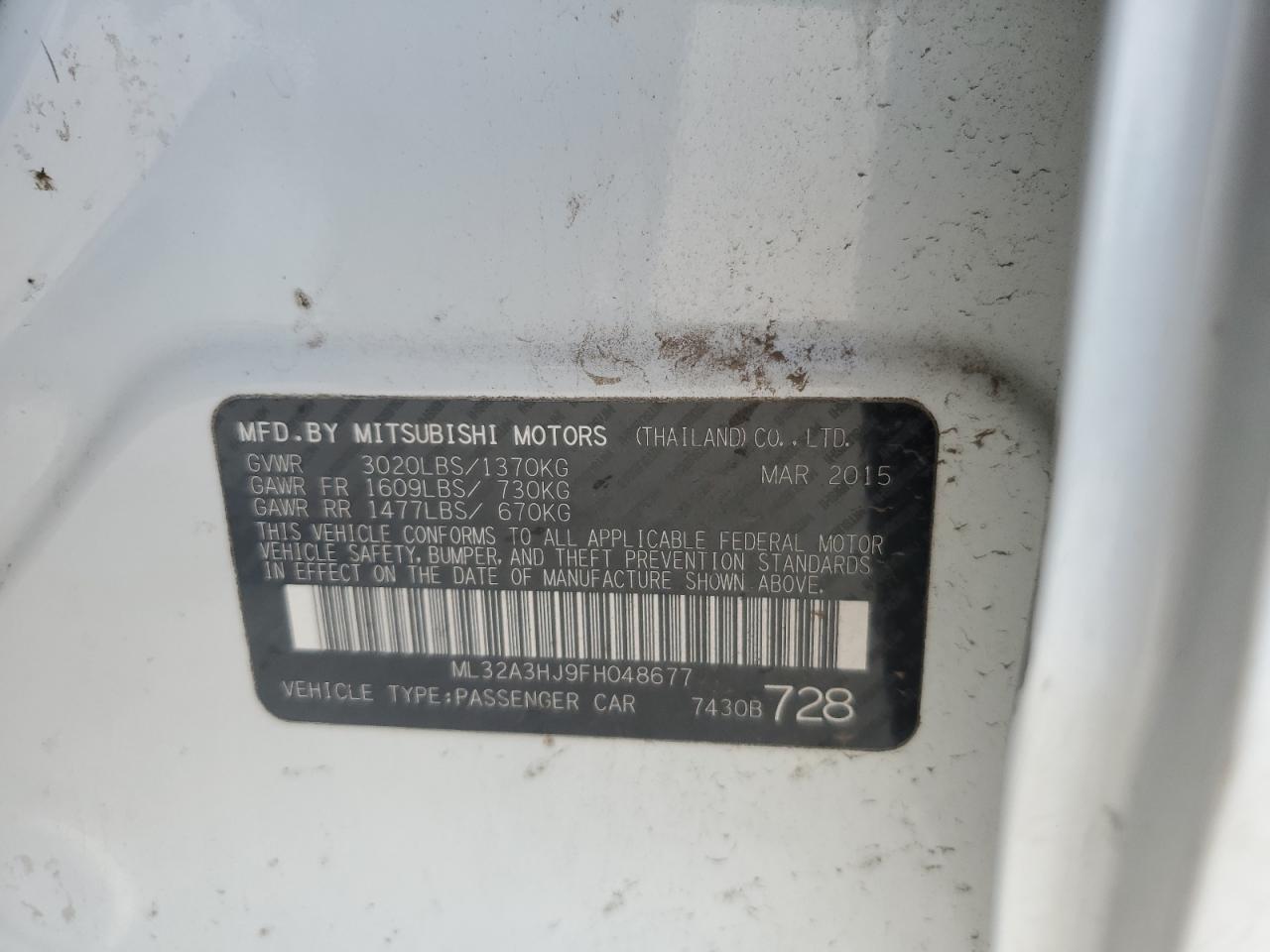 2015 Mitsubishi Mirage De VIN: ML32A3HJ9FH048677 Lot: 56496455