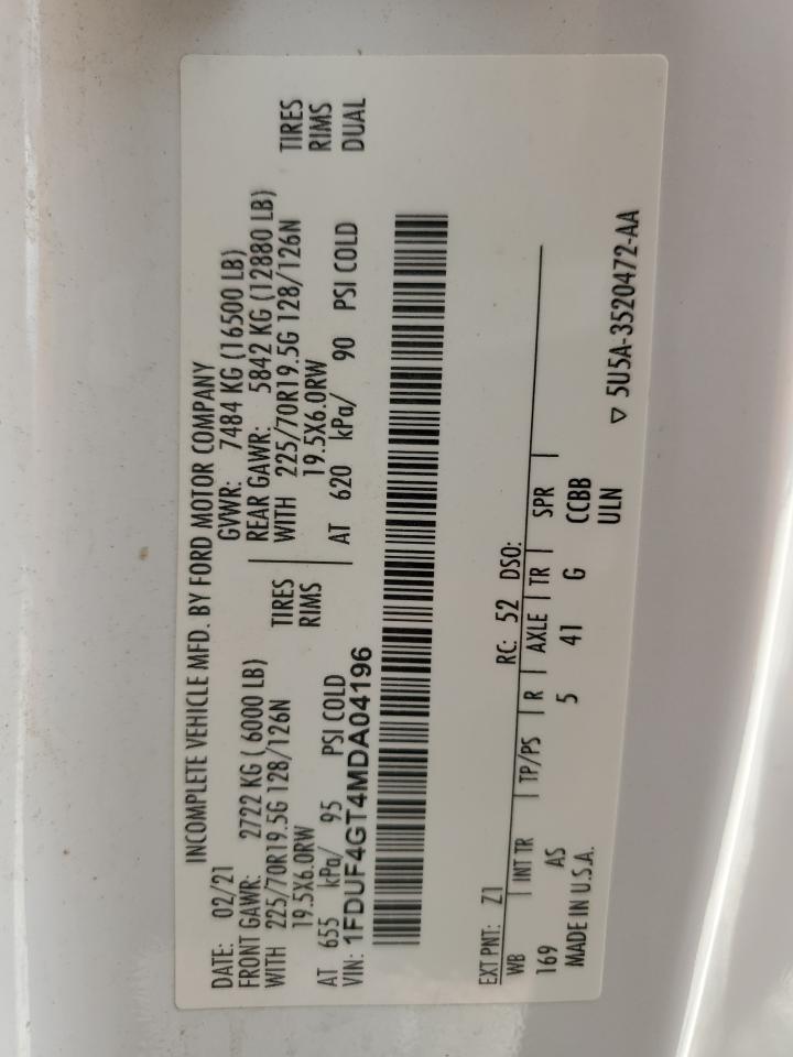 2021 Ford F450 Super Duty VIN: 1FDUF4GT4MDA04196 Lot: 56238825