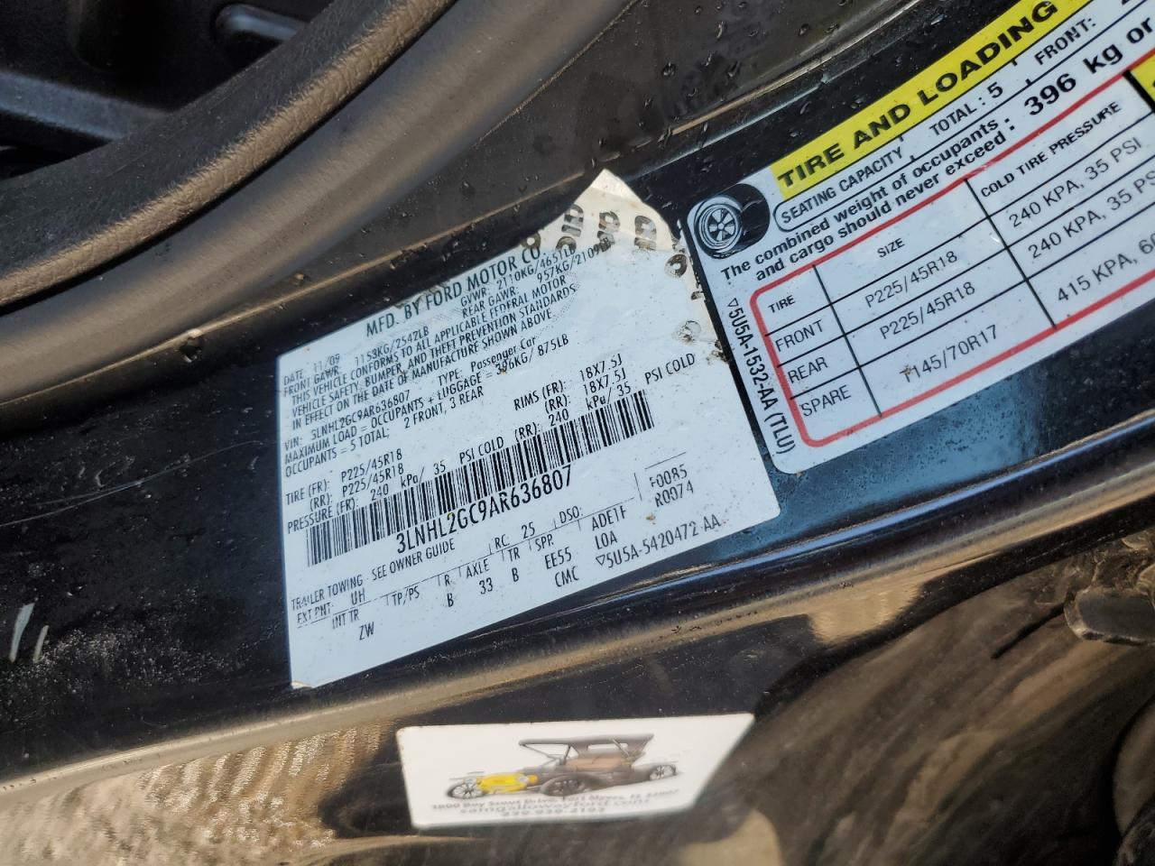 2010 Lincoln Mkz VIN: 3LNHL2GC9AR636807 Lot: 56548525