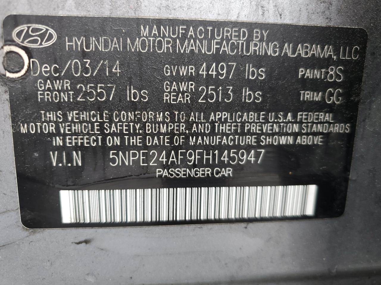 2015 Hyundai Sonata Se VIN: 5NPE24AF9FH145947 Lot: 56137615