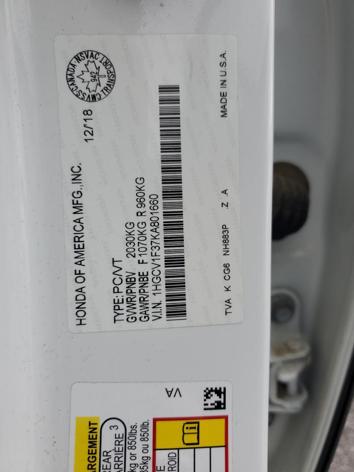 1HGCV1F37KA801660 HONDA ACCORD 2019